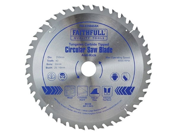 CIRCULAR SAW BLADE 250 X 30MM X 40T ANTI KICK