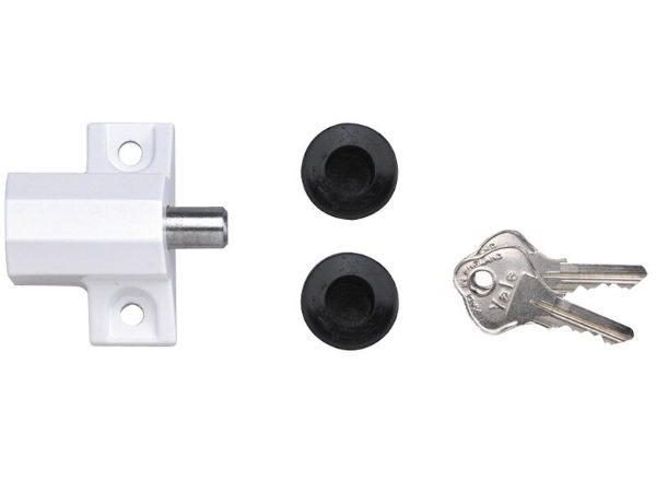 P114 PATIO DOOR LOCK WHITE FINISH VISI