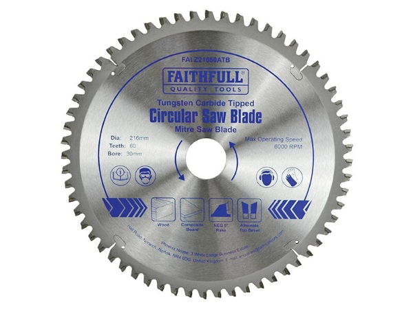 CIRCULAR SAW BLADE 216 X 30MM X 60T NEG